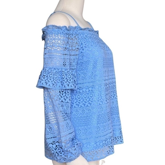 Parker "Jordana" Off Shoulder Boho Style Eyelet Lace Top Powder Blue Size Large - Picture 4 of 8